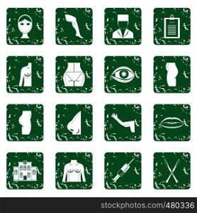 Plastic surgeon icons set in grunge style green isolated vector illustration. Plastic surgeon icons set grunge