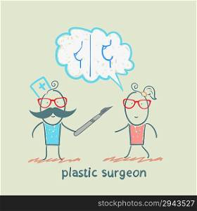 plastic surgeon says with a patient about breast augmentation