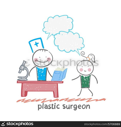 plastic surgeon t work talking to a patient