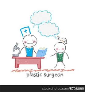 plastic surgeon t work talking to a patient