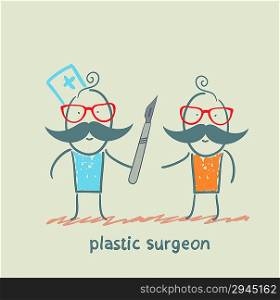 plastic surgeon with a scalpel is close to the patient