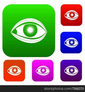 Plastic surgery of eye set icon color in flat style isolated on white. Collection sings vector illustration. Plastic surgery of eye set color collection