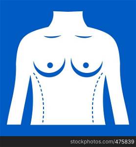 Plastic surgery of torso icon white isolated on blue background vector illustration. Plastic surgery of torso icon white