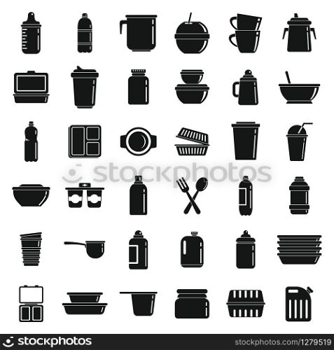 Plastic tableware icons set. Simple set of plastic tableware vector icons for web design on white background. Plastic tableware icons set, simple style