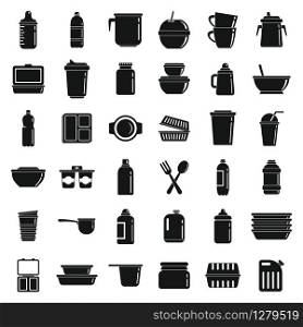Plastic tableware icons set. Simple set of plastic tableware vector icons for web design on white background. Plastic tableware icons set, simple style