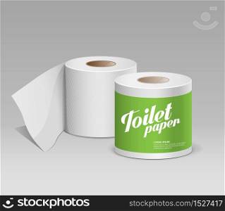 Plastic toilet paper roll green package, template design collection background, vector illustration