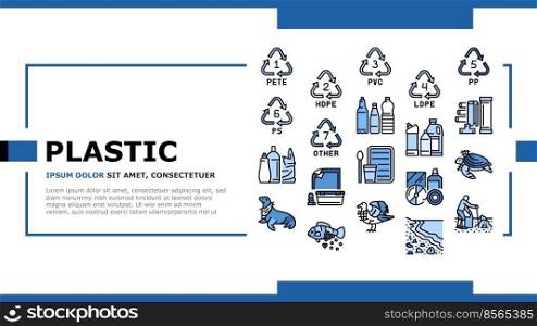 Plastic Waste Nature Environment Landing Web Page Vector. Bottle And Container, Package And Bag, Bird And Turtle, Seal And Fish With Plastic Waste. Volunteer Cleaning Beach Illustration. Plastic Waste Nature Environment landing header vector