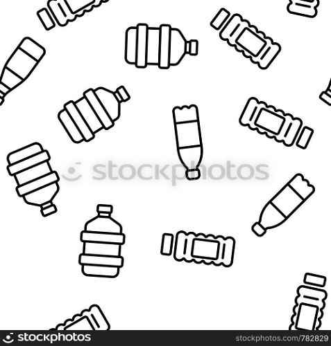 Plastic Water Bottle Linear Vector Icons Seamless Pattern. Plastic Containers Thin Line Contour Symbols. Water Packaging Pictograms Collection. Various Forms, Types of Bottles. Container Illustration. Plastic Water Bottle Linear Vector Seamless Pattern