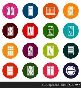 Plastic window forms icons many colors set isolated on white for digital marketing. Plastic window forms icons many colors set