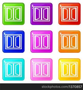 Plastic window frame icons set 9 color collection isolated on white for any design. Plastic window frame icons set 9 color collection