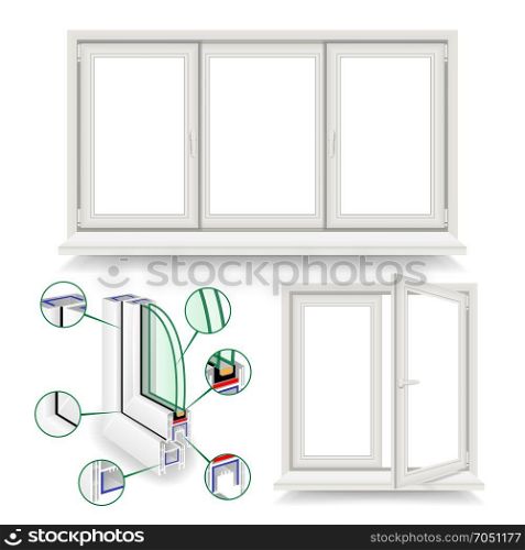 Plastic Window Vector. Infographic Template. Plastic Window Frame Profile. Isolated Illustration. Plastic Window Vector. Structure Frame, Corner Window Isolated