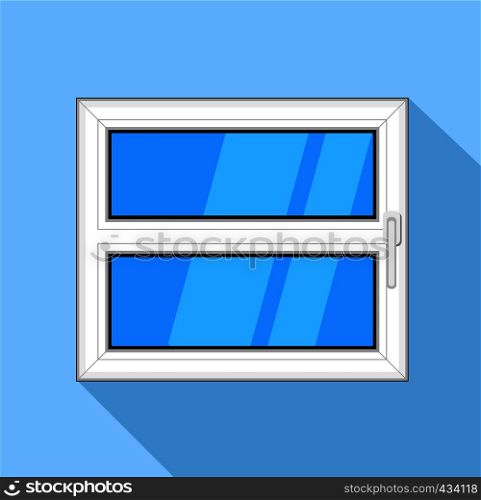 Plastic window with blue sky glass and handle icon. Flat illustration of plastic window with blue sky glass and handle vector icon for web on light blue background. Plastic window with blue sky glass and handle icon