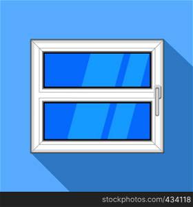 Plastic window with blue sky glass and handle icon. Flat illustration of plastic window with blue sky glass and handle vector icon for web on light blue background. Plastic window with blue sky glass and handle icon