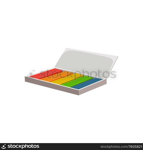 Plasticine color soft modeling material isolated school stationery. Vector plasticine clay palette. Palette of plasticine modeling material isolated