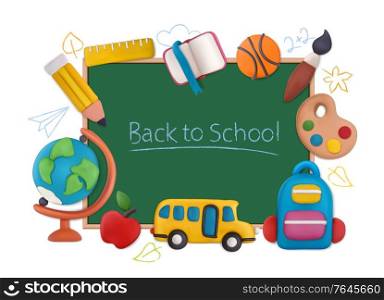 Plasticine school concept with education learning and study symbols vector illustration