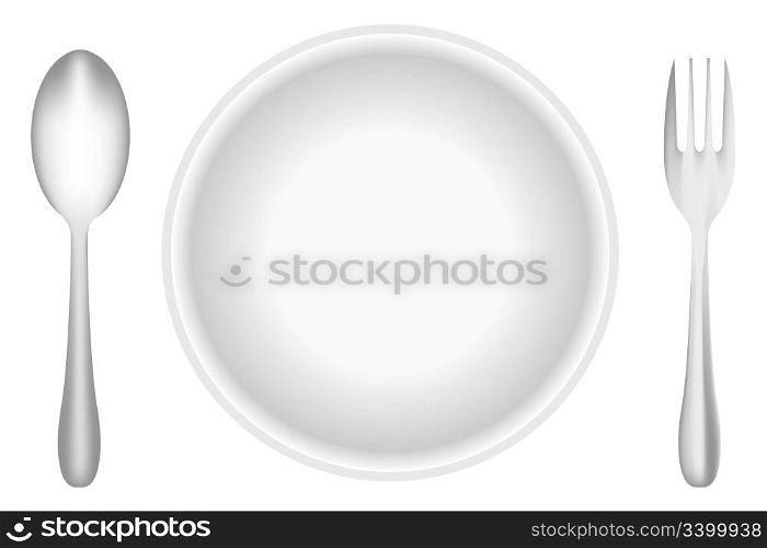Plate, fork, and spoon