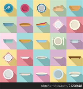 Plate icons set flat vector. Food cutlery. Dinner round plate. Plate icons set flat vector. Food cutlery