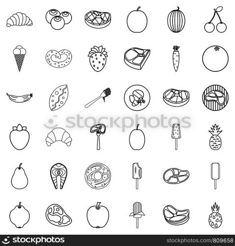 Plate icons set. Outline style of 36 plate vector icons for web isolated on white background. Plate icons set, outline style