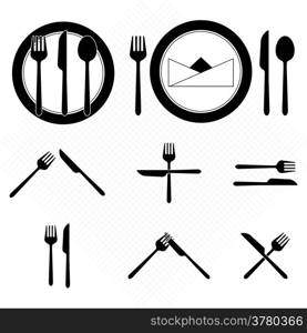 Plate icons with fork and knife sign, stock vector