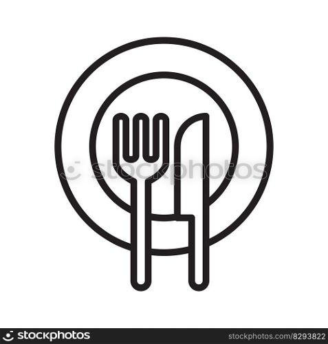 Plate, knife and fork icon. Cutlery symbol. Flat Vector illustration