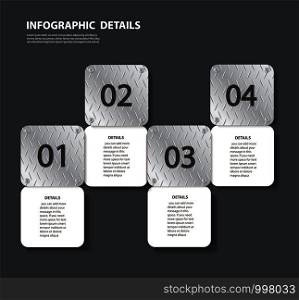 plate metal info graphic template with 4 options. Can be used for web, diagram, graph, presentation, chart, report, step by step infographics