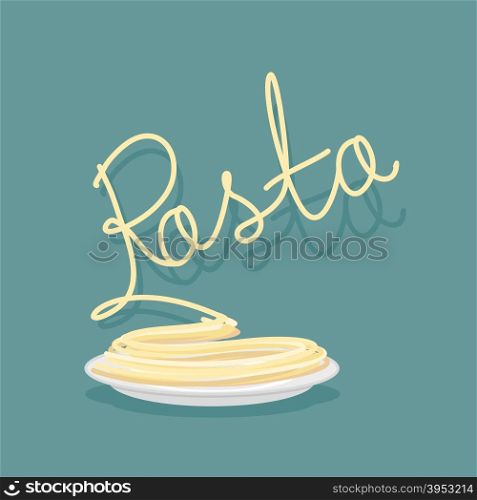 Plate of pasta. A dish of Spaghetti. Vector illustration.