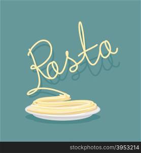 Plate of pasta. A dish of Spaghetti. Vector illustration.