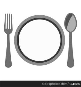 Plate spoon and fork icon. Flat illustration of plate vector icon for web design. Plate spoon and fork icon, flat style