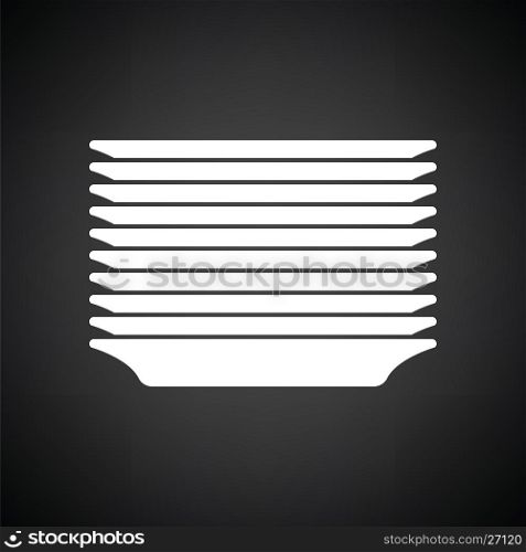 Plate stack icon. Black background with white. Vector illustration.