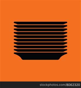 Plate stack icon. Orange background with black. Vector illustration.