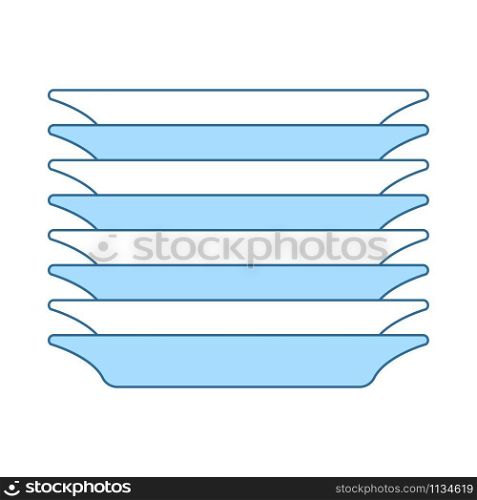 Plate Stack Icon. Thin Line With Blue Fill Design. Vector Illustration.