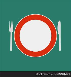 Plate with a fork and knife. Vector eps10