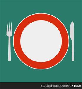 Plate with a fork and knife. Vector eps10