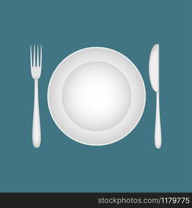 Plate with a fork and knife vector illustration. Plate with a fork and knife vector