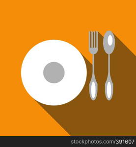 Plate with cutlery icon. Flat illustration of plate with cutlery vector icon for web. Plate with cutlery icon, flat style