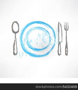 plate with spoon, knife and fork icon