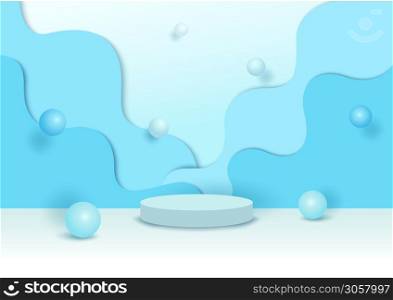 Platform 3d vector design with wave shape and pearl on blue background