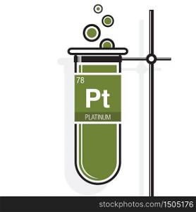Platinum symbol on label in a green test tube with holder. Element number 78 of the Periodic Table of the Elements - Chemistry