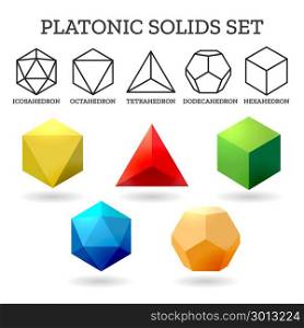 Platonic 3d shapes. Platonic 3d shapes. Platon geometry abstract solid icons isolated on white background, vector illustration