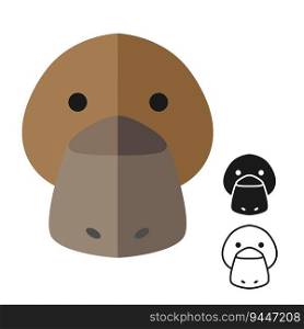 Platypus head simple icons. Set of colored and monochrome icons. Animals. Simple flat design. Vector art