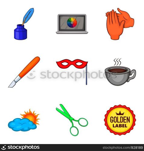Play actor icons set. Cartoon set of 9 play actor vector icons for web isolated on white background. Play actor icons set, cartoon style