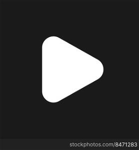 Play button dark mode glyph ui icon. Music player. Playing file. Playback. User interface design. White silhouette symbol on black space. Solid pictogram for web, mobile. Vector isolated illustration. Play button dark mode glyph ui icon