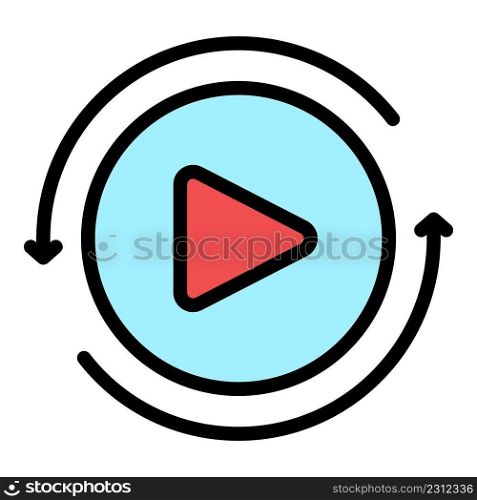 Play button process icon. Outline play button process vector icon color flat isolated. Play button process icon color outline vector