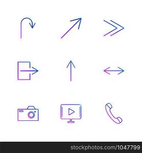 play , camera , call , arrows , directions , avatar , download , upload , apps , user interface , scale , reset message , up , down , left , right , icon, vector, design, flat, collection, style, creative, icons