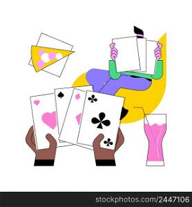 Play cards abstract concept vector illustration. Family card games, time spending, play with friends, home sitting activities, legal fun gambling, stay at home activity idea abstract metaphor.. Play cards abstract concept vector illustration.