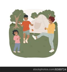 Play hacky sack isolated cartoon vector illustration. Children playing small footbag on grass, hacky sack game, camping sport activity, leisure time outdoor, kids having fun vector cartoon.. Play hacky sack isolated cartoon vector illustration.