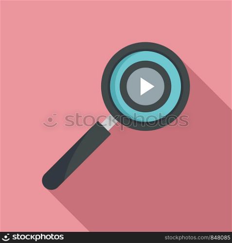 Play magnify glass icon. Flat illustration of play magnify glass vector icon for web design. Play magnify glass icon, flat style