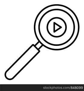 Play magnify glass icon. Outline play magnify glass vector icon for web design isolated on white background. Play magnify glass icon, outline style