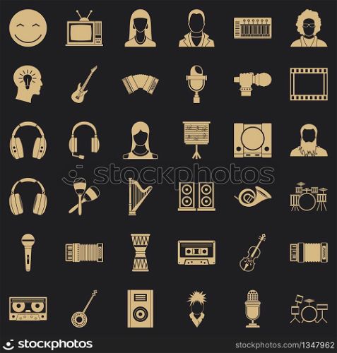 Play music icons set. Simple style of 36 play music vector icons for web for any design. Play music icons set, simple style