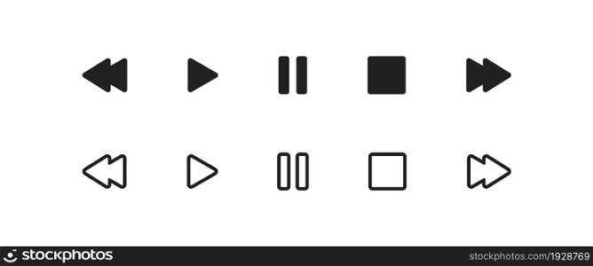Play, pause button. Audio player icon set. Music stop symbol in vector flat style.